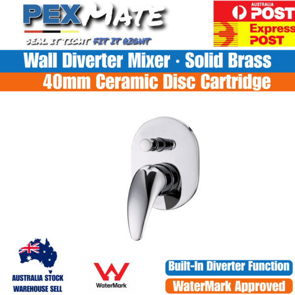 Wall Diverter Mixer Tap | WaterMark | Ceramic Cartridge | Chrome | Built-in - Image 2