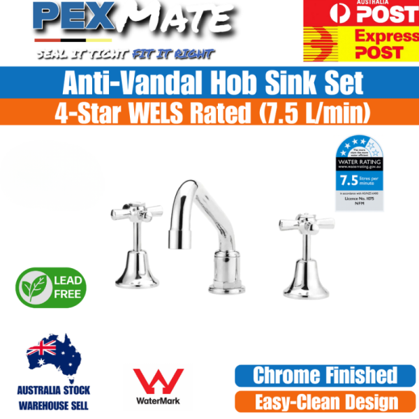 Hob Sink Set Chrome | WaterMark | Lead Free | Jumper Valve | 3 Piece - Image 2