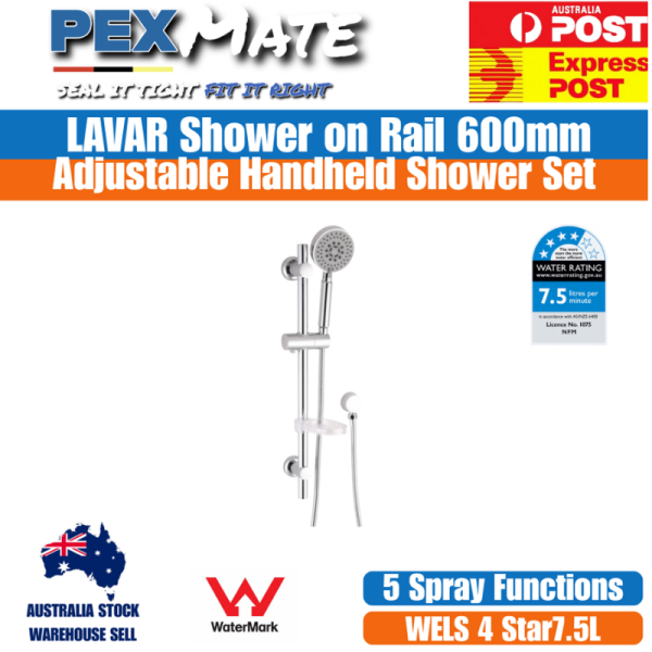 Shower Rail Set Chrome WaterMark WELS 3 Star Hand Shower Set - Image 2