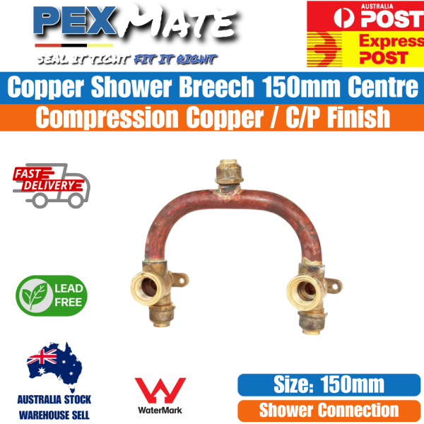 Shower Breech 150mm Centres Copper Compression C/P | WaterMark | Lead Free - Image 2
