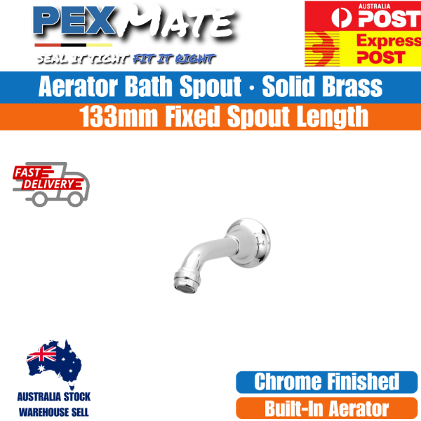 Aerator Bath Spout Chrome 133mm Wall Mounted Bath Spout - Image 2
