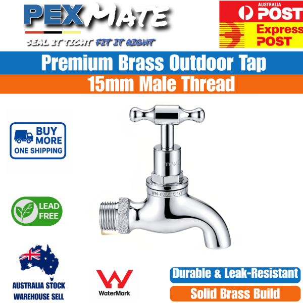 15mm Bib Cock 1/2" Lead Free WaterMark Chrome Brass Outdoor Tap - Image 2