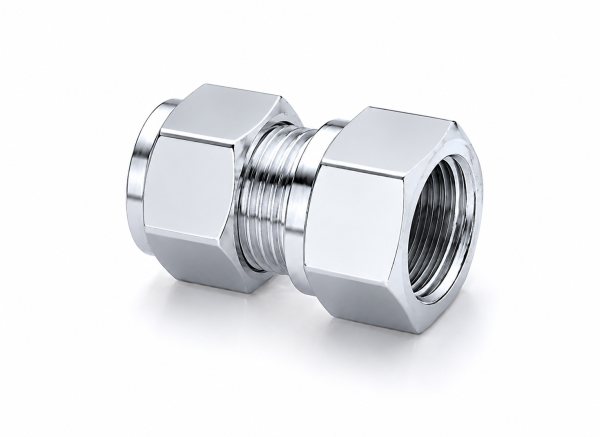 15mm Compression x 15mm FI Chrome Plated Brass Compression Union – Nylon Olive | WaterMark Approved | Lead Free