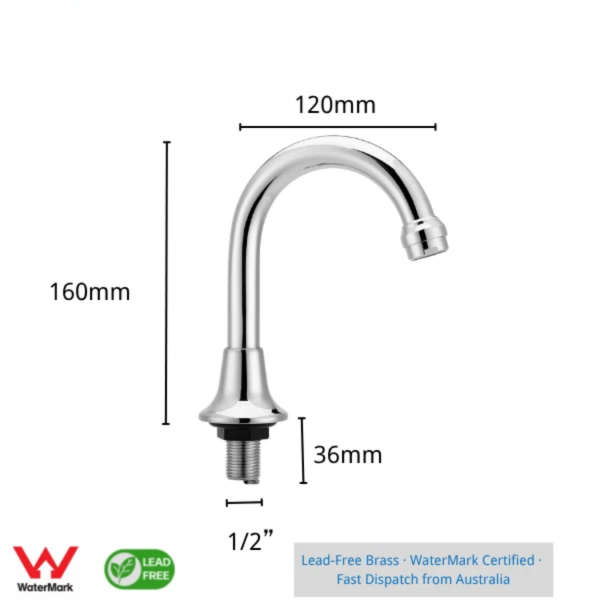 Chrome Gooseneck Basin Spout Swivel 120mm – WaterMark Lead Free WELS 4 Star - Image 3