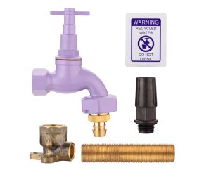 15mm Recycled Water Hose Cock Set (1/2" FI) Lilac WaterMark (With 15BP + Test Cap)