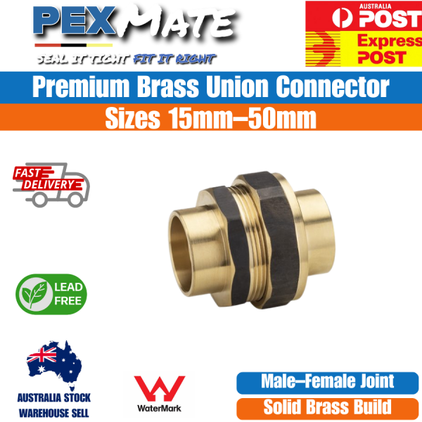 32mm x 32mm Brass Union Connector (1 1/4" OD x 1 1/4" OD) WaterMark Approved - Image 2