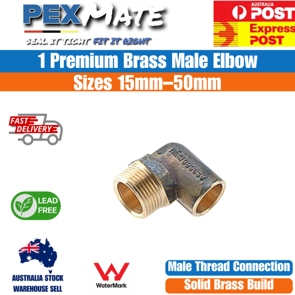 15mm x 15mm Brass Male Elbow (1/2" OD x 1/2" MI) WaterMark Approved - Image 2