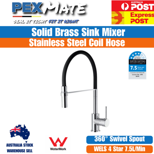 Black Kitchen Mixer Tap | WaterMark | Flexible Hose Sink Mixer - Image 2