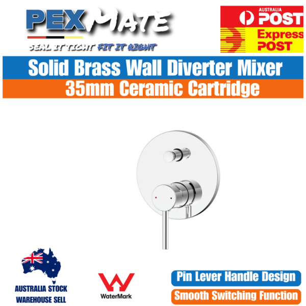 Bellino Wall Diverter Mixer Tap Chrome WaterMark Solid Brass - Image 2