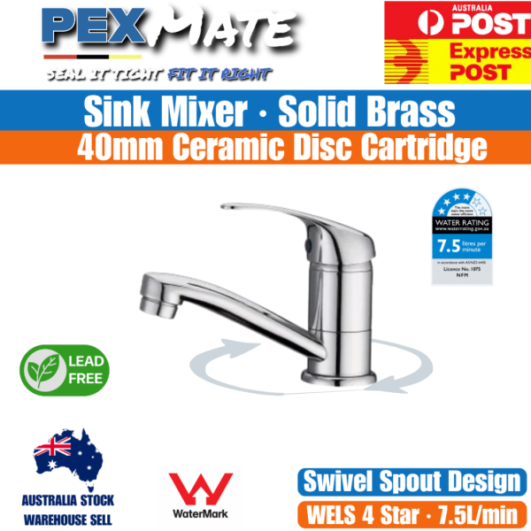 Basin Mixer Tap Swivel Spout | WaterMark | Lead Free | Ceramic Cartridge | Chrome - Image 2