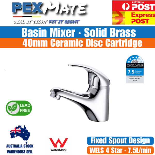 Basin Mixer Tap Fixed Spout | WaterMark | Lead Free | Ceramic Cartridge | Chrome - Image 2