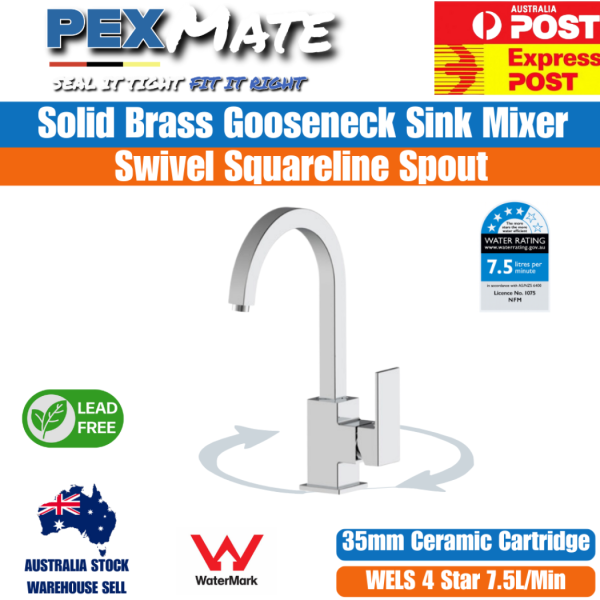 Gooseneck Kitchen Mixer Tap | WaterMark | Lead Free | WELS 4 Star - Image 2