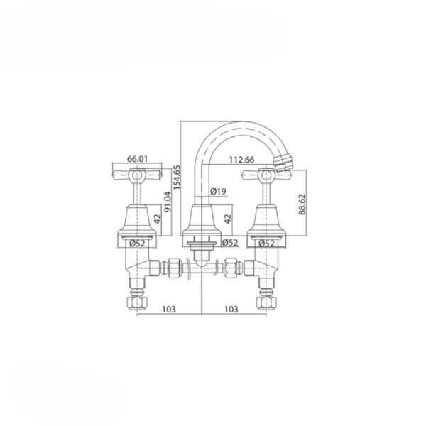 Basin Tap Set Chrome | WaterMark | Lead Free | Jumper Valve | 3 Piece - Image 3