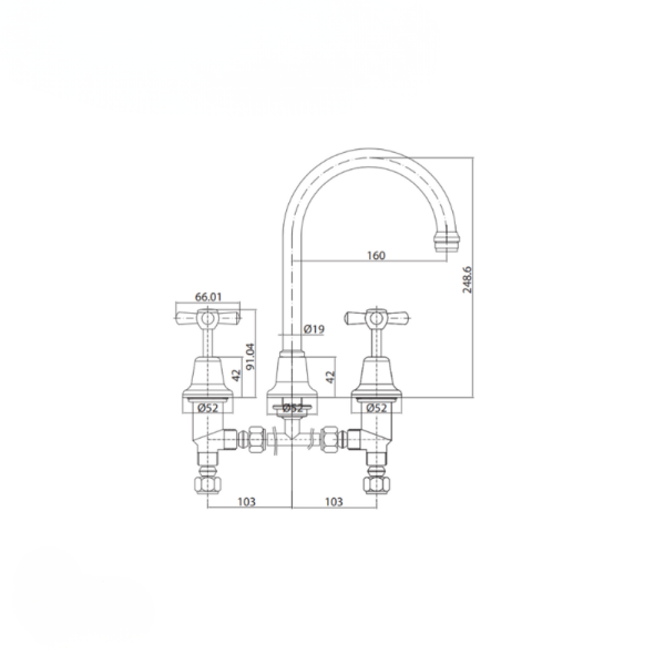 Gooseneck Sink Set Chrome | WaterMark | Lead Free | Jumper Valve | 3 Piece - Image 3