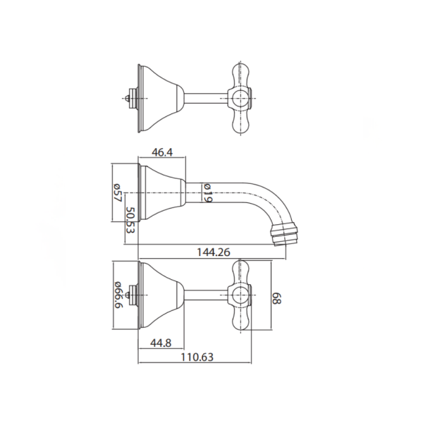 Bath Set Tap | WaterMark | Jumper Valve | Chrome - Image 3