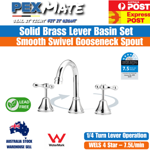 Lever Basin Set Tap | WaterMark | Lead Free | 1/4 Turn | Ceramic | Chrome - Image 2