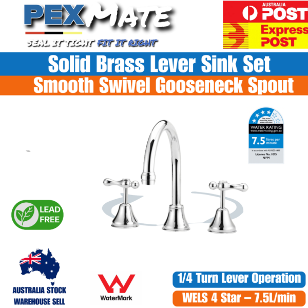 Lever Sink Set Tap | WaterMark | Lead Free | 1/4 Turn | Ceramic | Chrome - Image 2