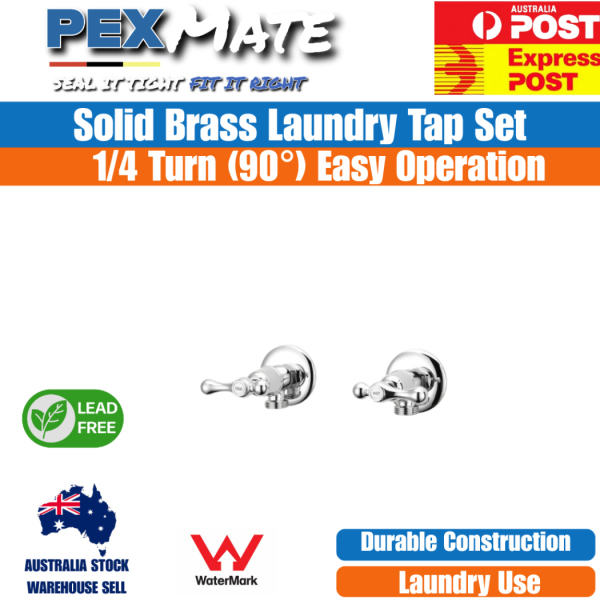 Lever Washing Machine Tap Set | WaterMark | Lead Free | 1/4 Turn | Ceramic | Chrome - Image 2