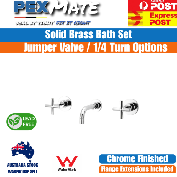 Bath Set Tap Cross Handle | WaterMark | 1/4 Turn | Ceramic | Chrome - Image 2