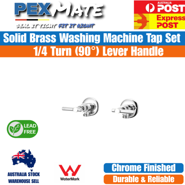 Lever Washing Machine Tap Set | WaterMark | Lead Free Brass | 1/4 Turn - Image 2