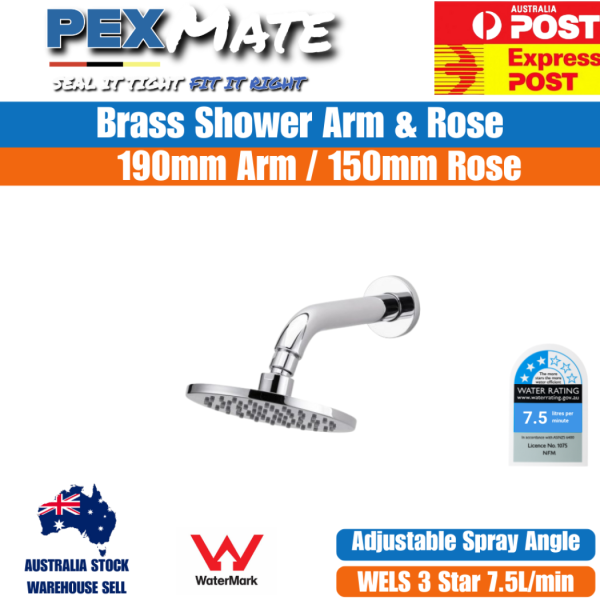 Wall Shower Arm and Rose Set | WaterMark | WELS 3 Star | Brass Shower Set - Image 2