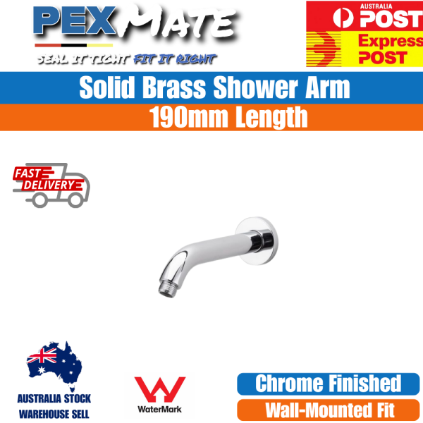 Wall Shower Arm 190mm | WaterMark | Brass Shower Arm - Image 2