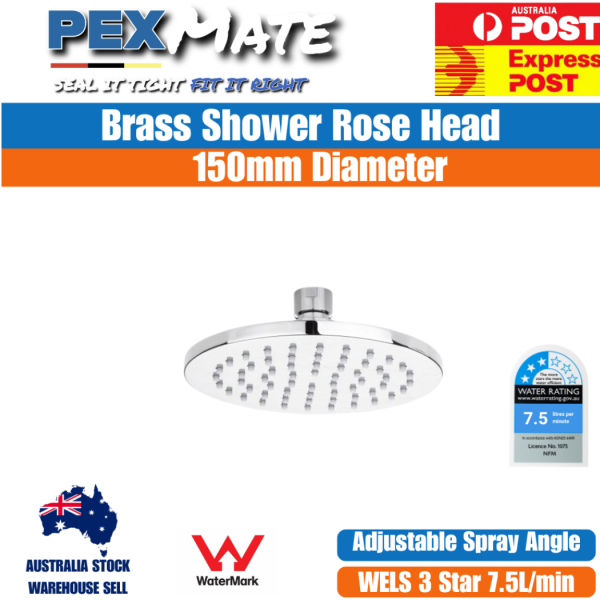 Wall Shower Rose 150mm | WaterMark | WELS 3 Star | Brass Shower Head - Image 2