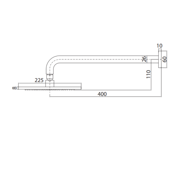 Wall Shower Arm and Rose 400mm | 225mm Shower Head | WaterMark | WELS 3 Star - Image 3