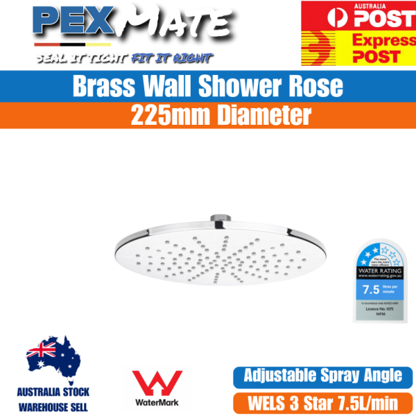Wall Shower Rose 225mm | WaterMark | WELS 3 Star | Large Rainfall Shower Head - Image 2