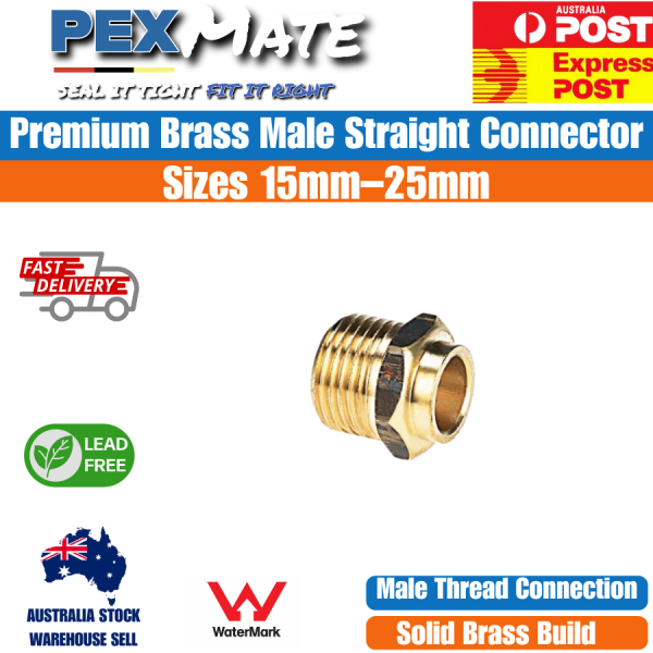 15mm Male Straight Connector Brass (1/2" OD x 1/2" MI) | WaterMark Approved - Image 2