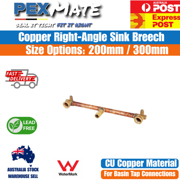 200mm Copper Right Angle Sink Breech WaterMark Lead Free - Image 2