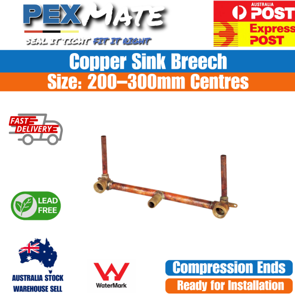 200mm Sink Breech 300mm Tail Copper WaterMark Lead Free - Image 2