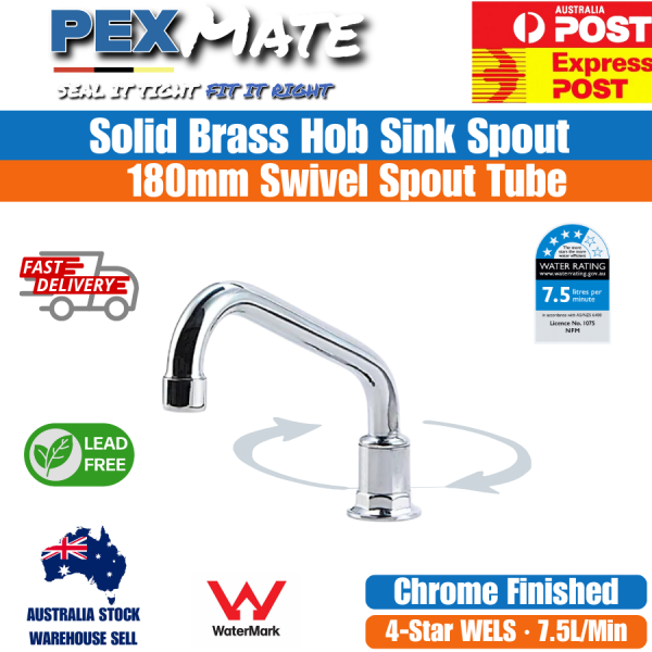 Hob Sink Spout 180mm Swivel Chrome | WaterMark | Lead Free | WELS 4 Star - Image 2