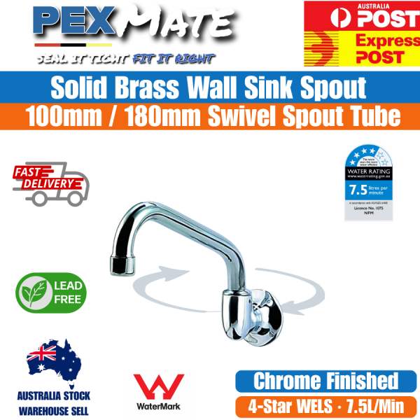 180mm Wall Sink Spout Tube Swivel Chrome – WaterMark Lead Free WELS 4 Star - Image 2