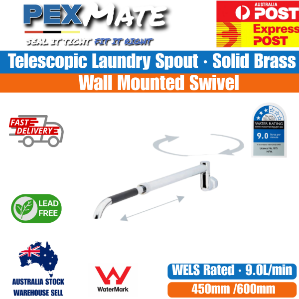 Telescopic Laundry Spout 600mm Swivel Chrome | WaterMark | Lead Free | WELS 3 Star - Image 2