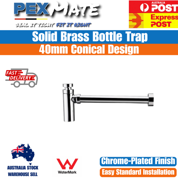40mm Bottle Trap Conical Chrome Plated Basin Waste WaterMark Approved - Image 2