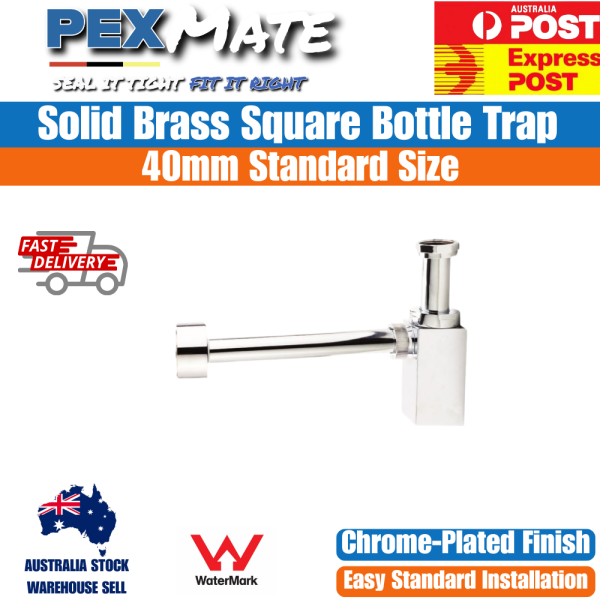 40mm Square Bottle Trap Chrome Plated Basin Waste WaterMark Approved - Image 2