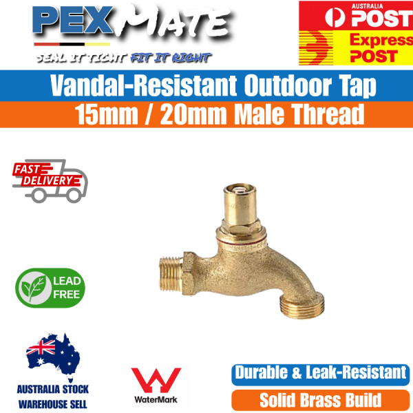 15mm Brass Vandal Proof Hose Cock 1/2" Lead Free WaterMark Less Key - Image 2