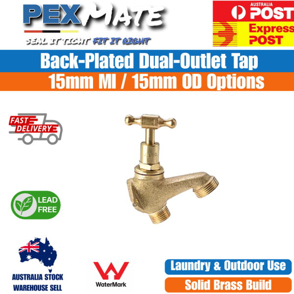 15mm Brass Back Plate Hose Cock 1/2" Lead Free WaterMark Garden Tap - Image 2