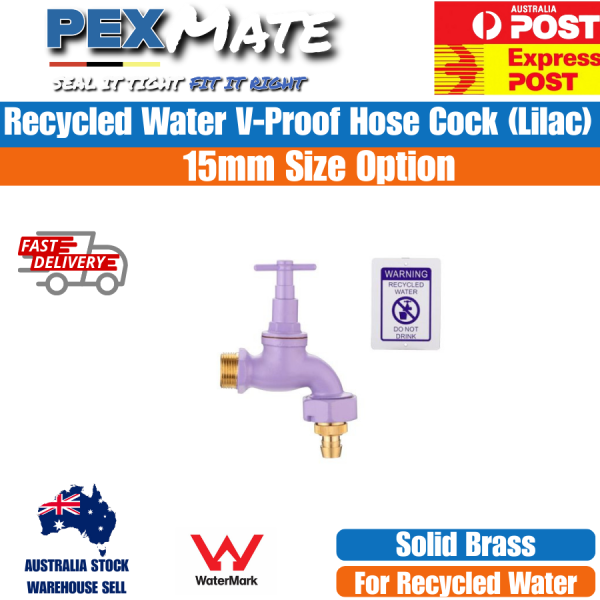 15mm Recycled Water Hose Tap (1/2" MI) Lilac WaterMark - Image 2