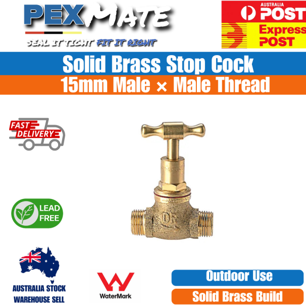 15mm Lead Free Brass Male to Male Stop Cock 1/2" BSP WaterMark - Image 2