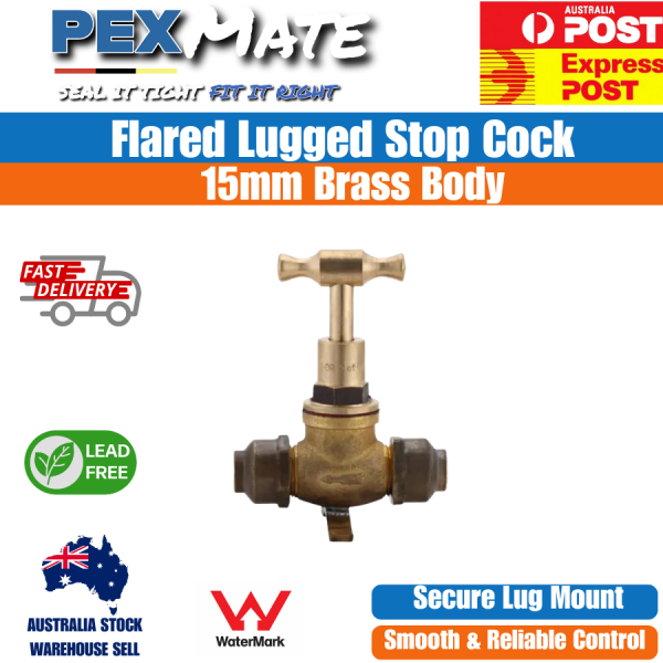 15mm Brass Flared Lugged Stop Cock | Lead Free WaterMark - Image 2