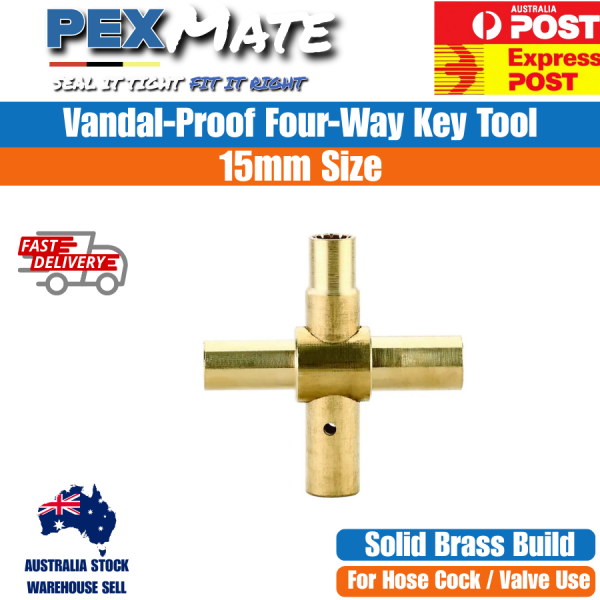 15mm Brass Vandal Proof 4 Way Garden Tap Key – Security Water Tap Handle - Image 2