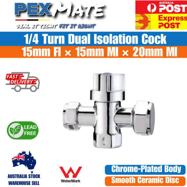 15mm Dual Isolation Cock 1/4 Turn Washing Machine Dishwasher | WaterMark Lead Free - Image 2