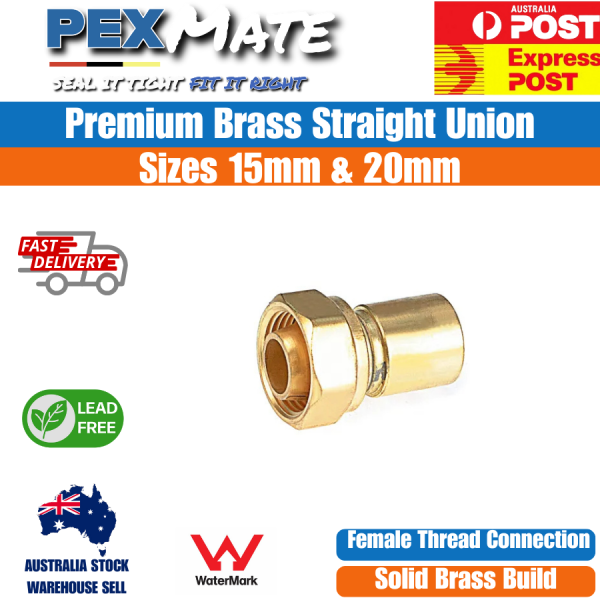 15mm x 15mm Brass Straight Union Connector (1/2" OD x 1/2" FI) WaterMark Approved - Image 2