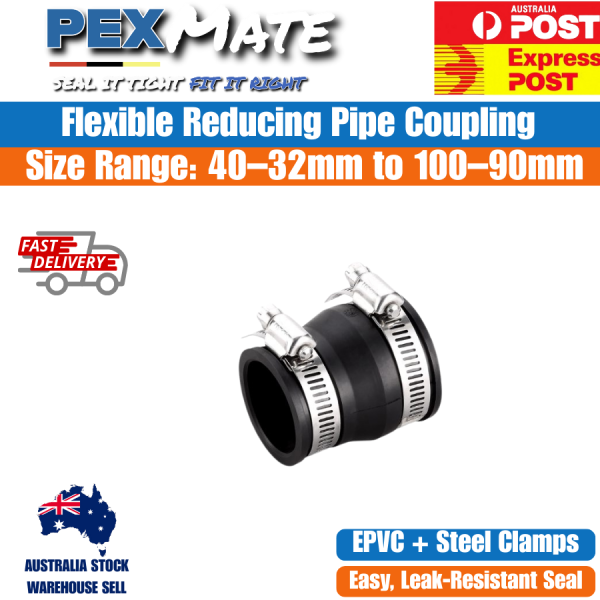 50mm x 32mm Reducing Flexible Coupling WaterMark for PVC Copper Gal CL Grey - Image 2