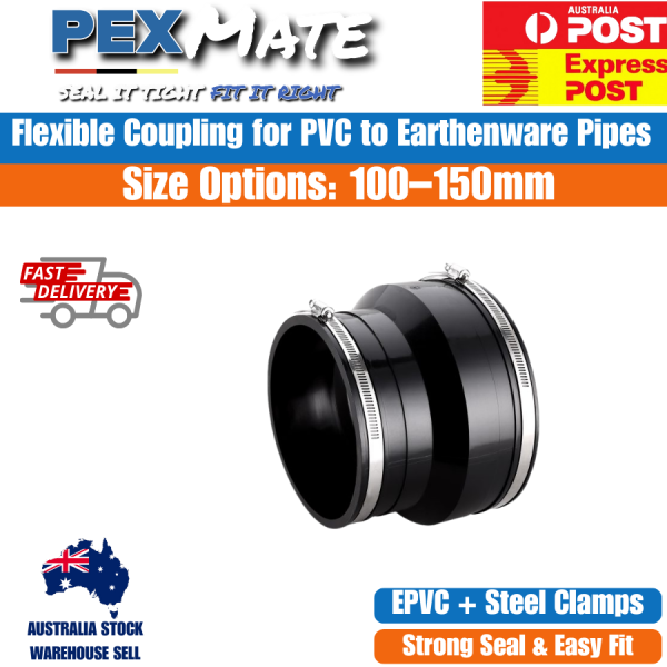 100mm Flexible Coupling WaterMark PVC to E/W Black - Image 2