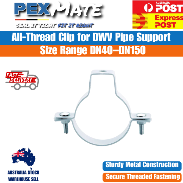 DN65 All Thread Pipe Clamp White for DWV Pipe 2 1/2" Heavy Duty Pipe Support (5 Pack) - Image 2