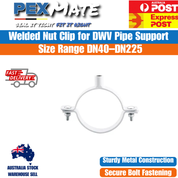 DN40 Welded Nut Pipe Clamp for DWV Pipe White Heavy Duty Pipe Clip (5 Pack) - Image 2