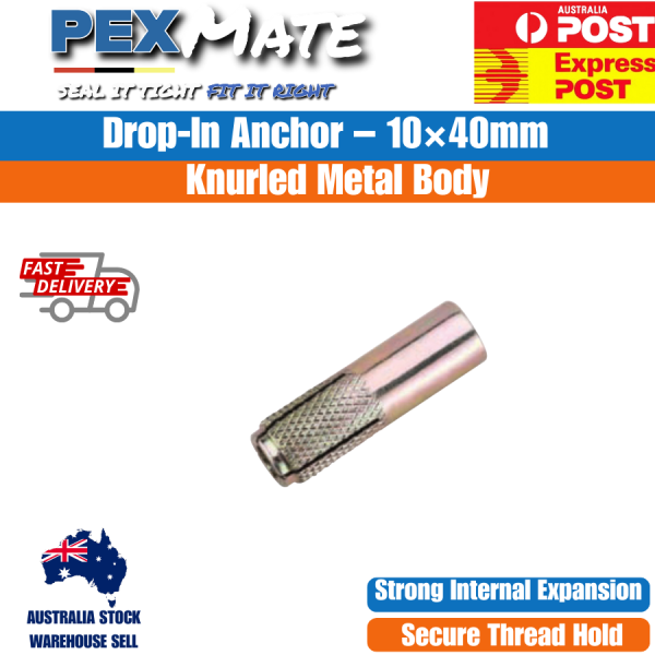 10mm x 40mm Drop In Anchor | M10 Metal Anchor (10 Pack) - Image 2